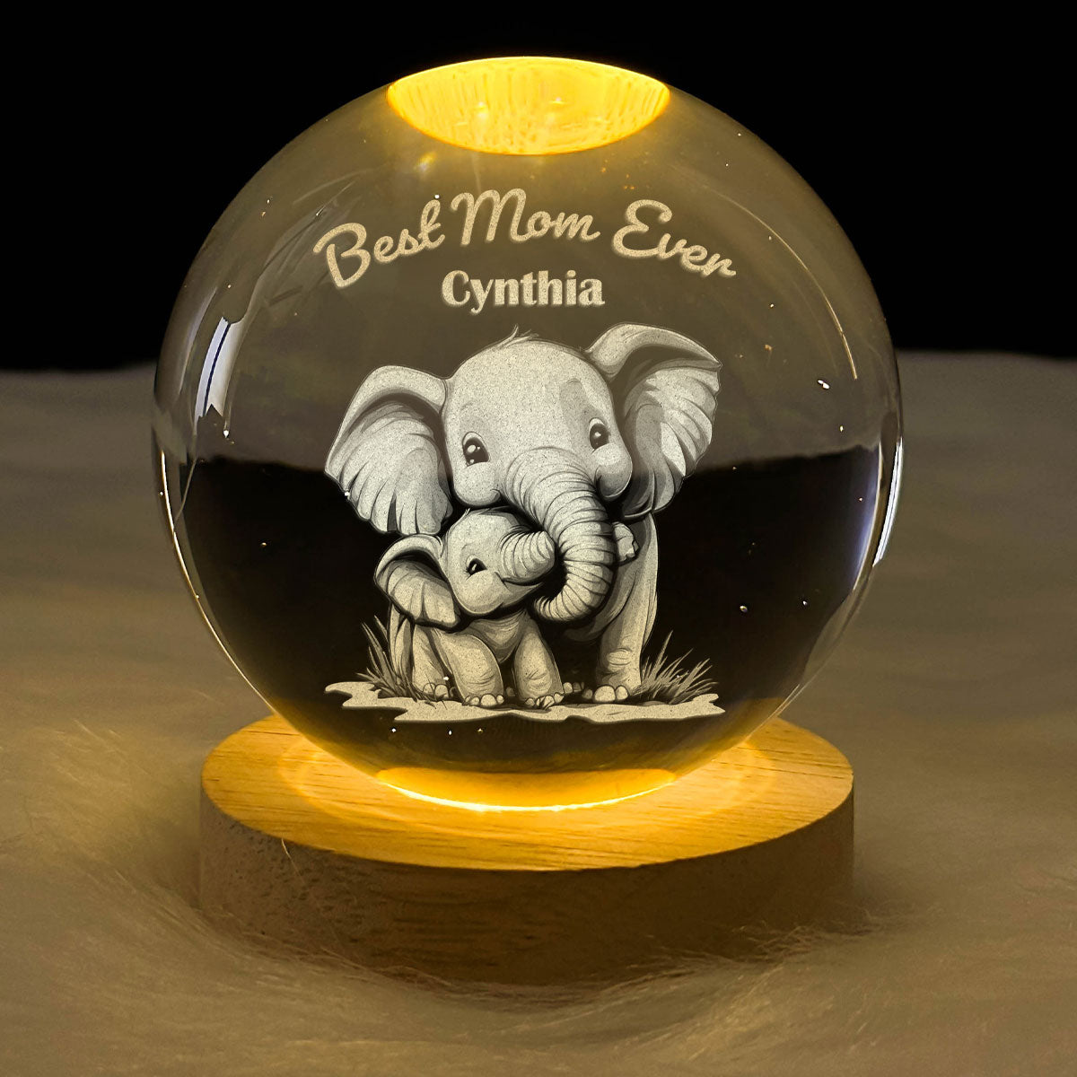 Mama Trunk - Personalized Wooden Base Crystal Lamp