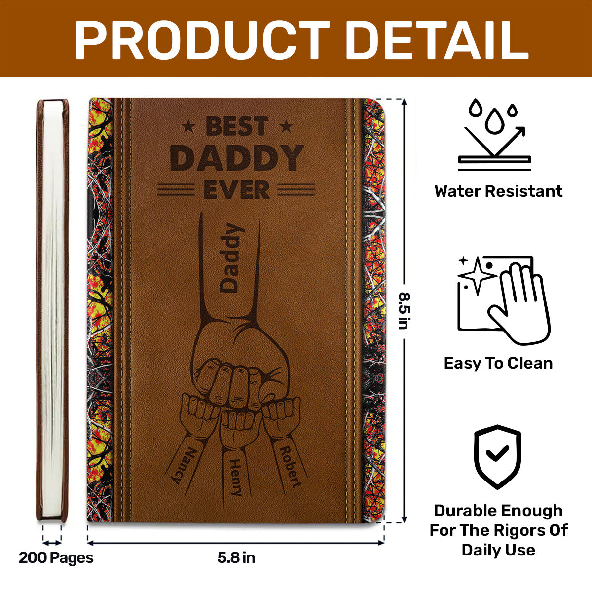 Best Dad, Grandpa Ever - Personalized Leather Cover Notebook