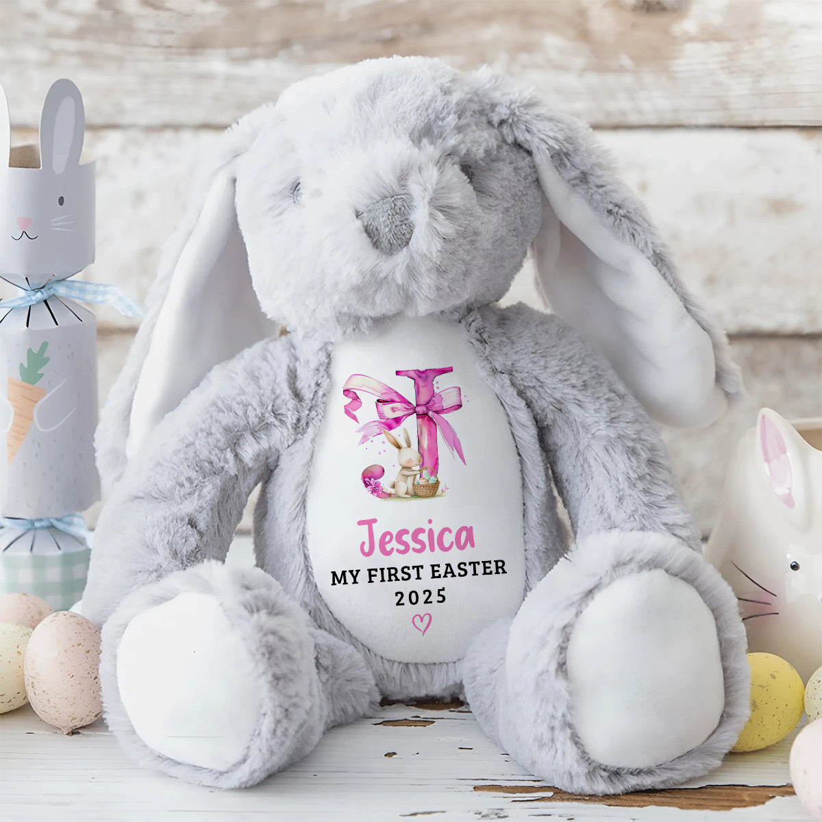 Custom Letter Happy Easter - Personalized Stuffed Bunny