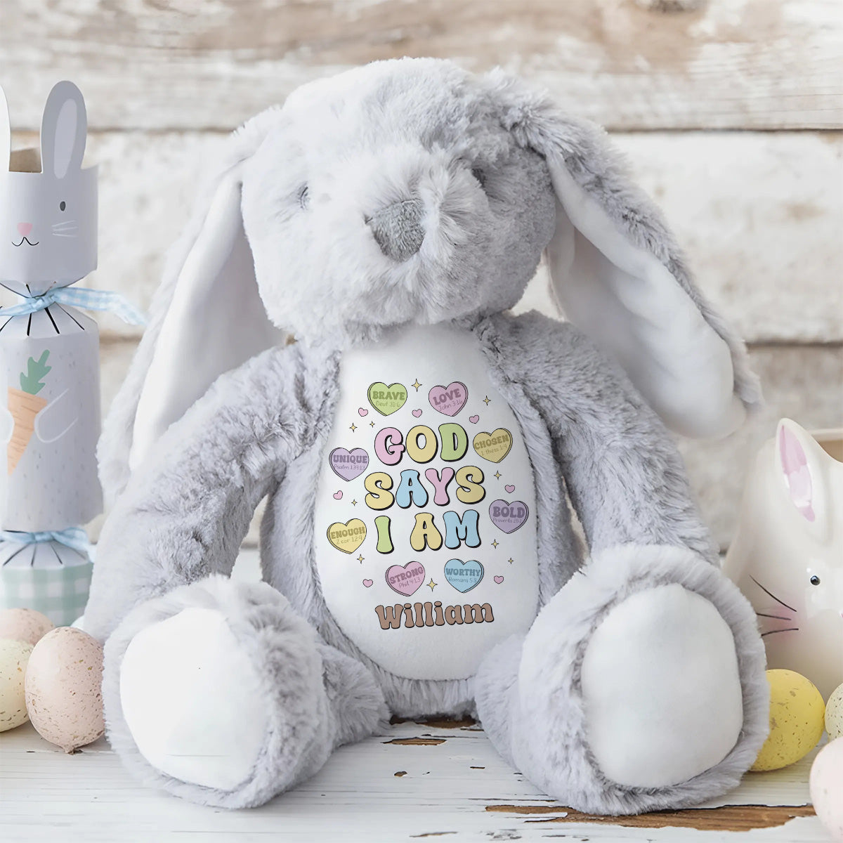 God Says I Am - Personalized Stuffed Bunny