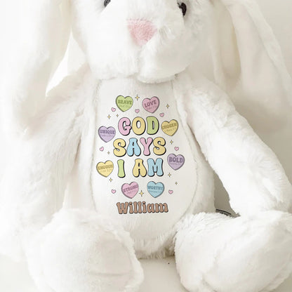 God Says I Am - Personalized Stuffed Bunny