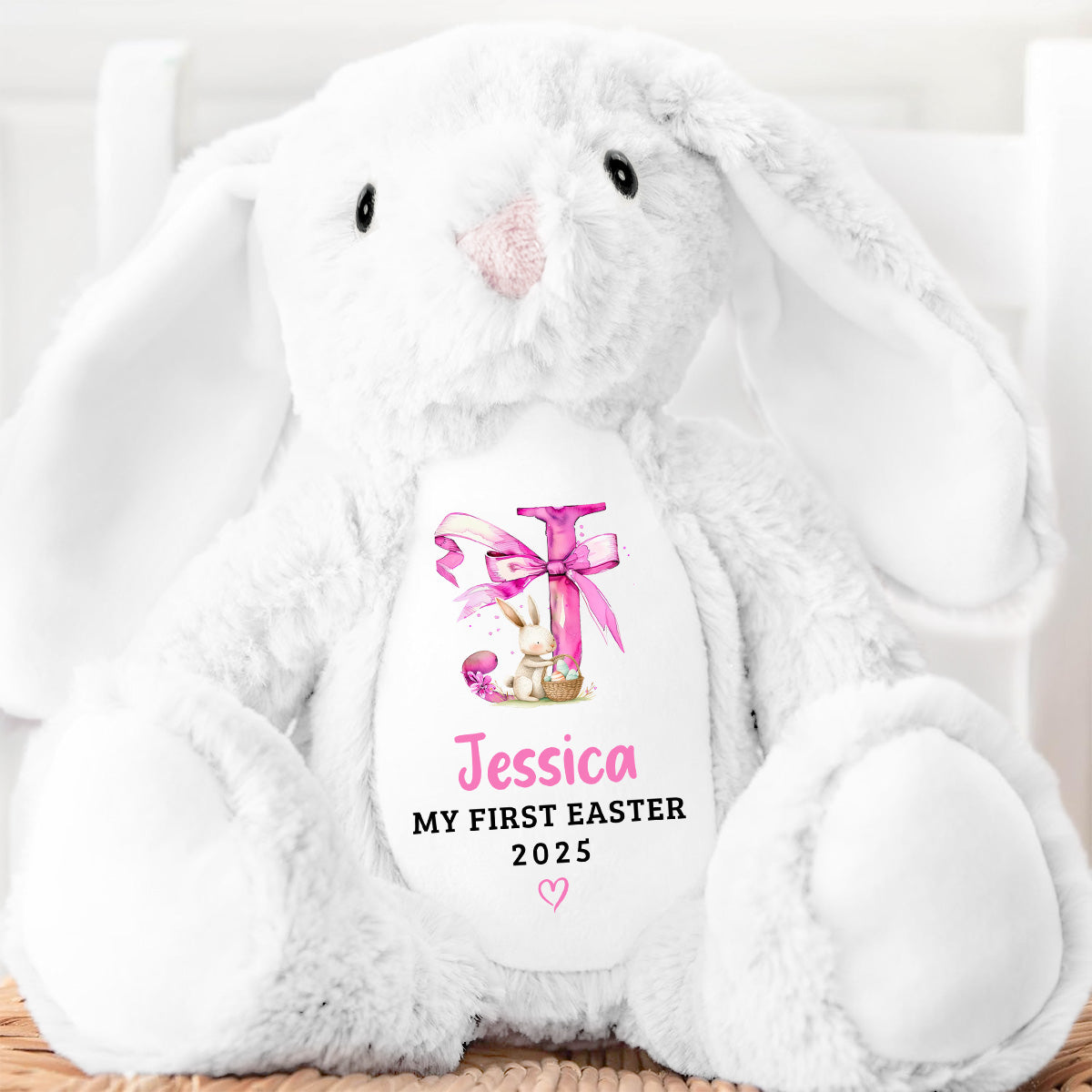 Custom Letter Happy Easter - Personalized Stuffed Bunny