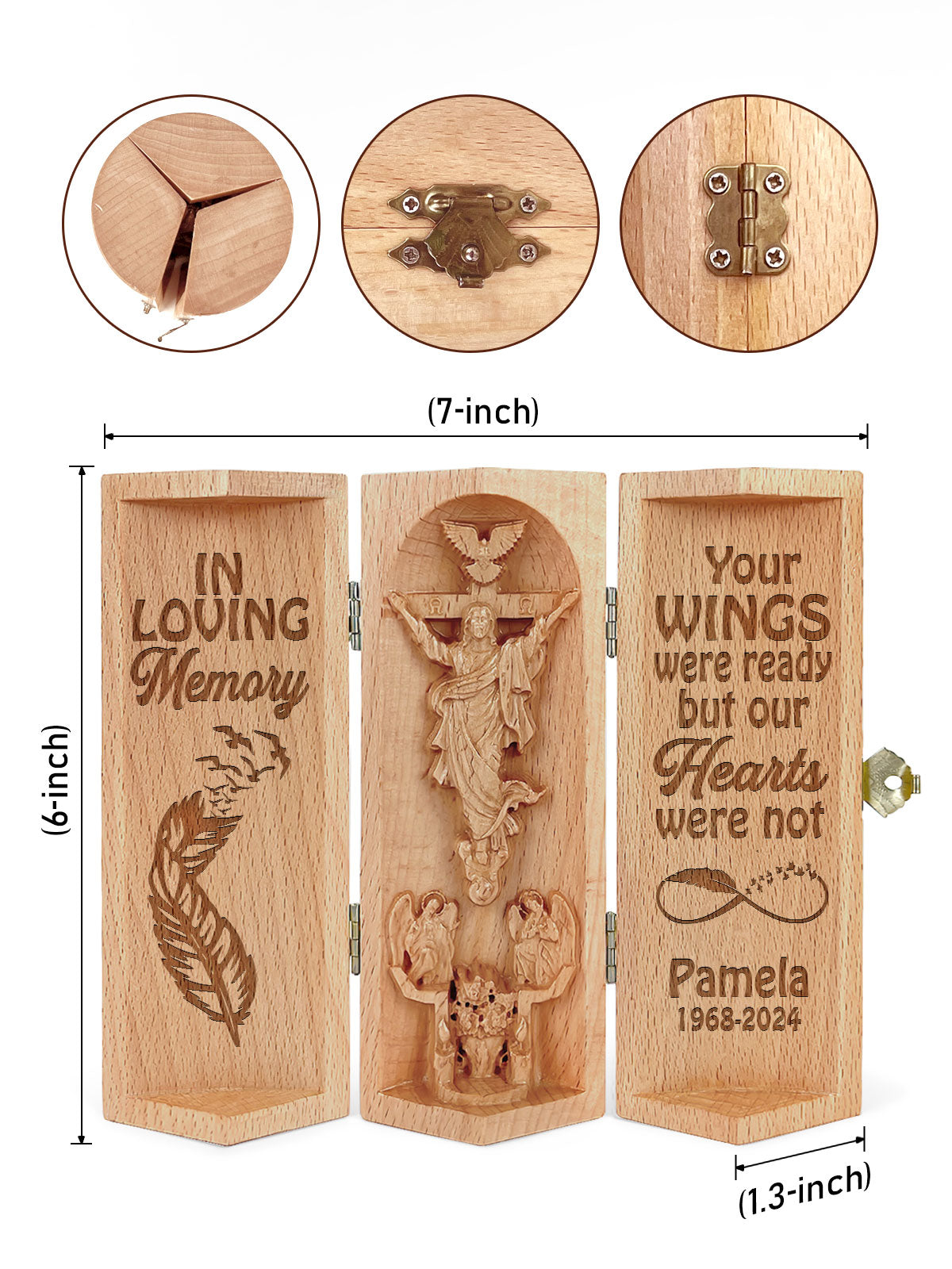 Your Wings Were Ready But Our Hearts Were Not - Memorial Wooden Cylinder Sculpture of Jesus Christ