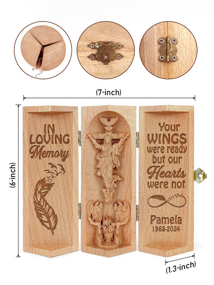 Your Wings Were Ready But Our Hearts Were Not - Memorial Wooden Cylinder Sculpture of Jesus Christ