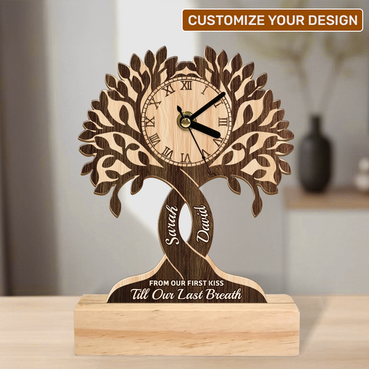 From Our First Kiss Till Our Last Breath - Personalized Custom Shape Wooden Desk Clock