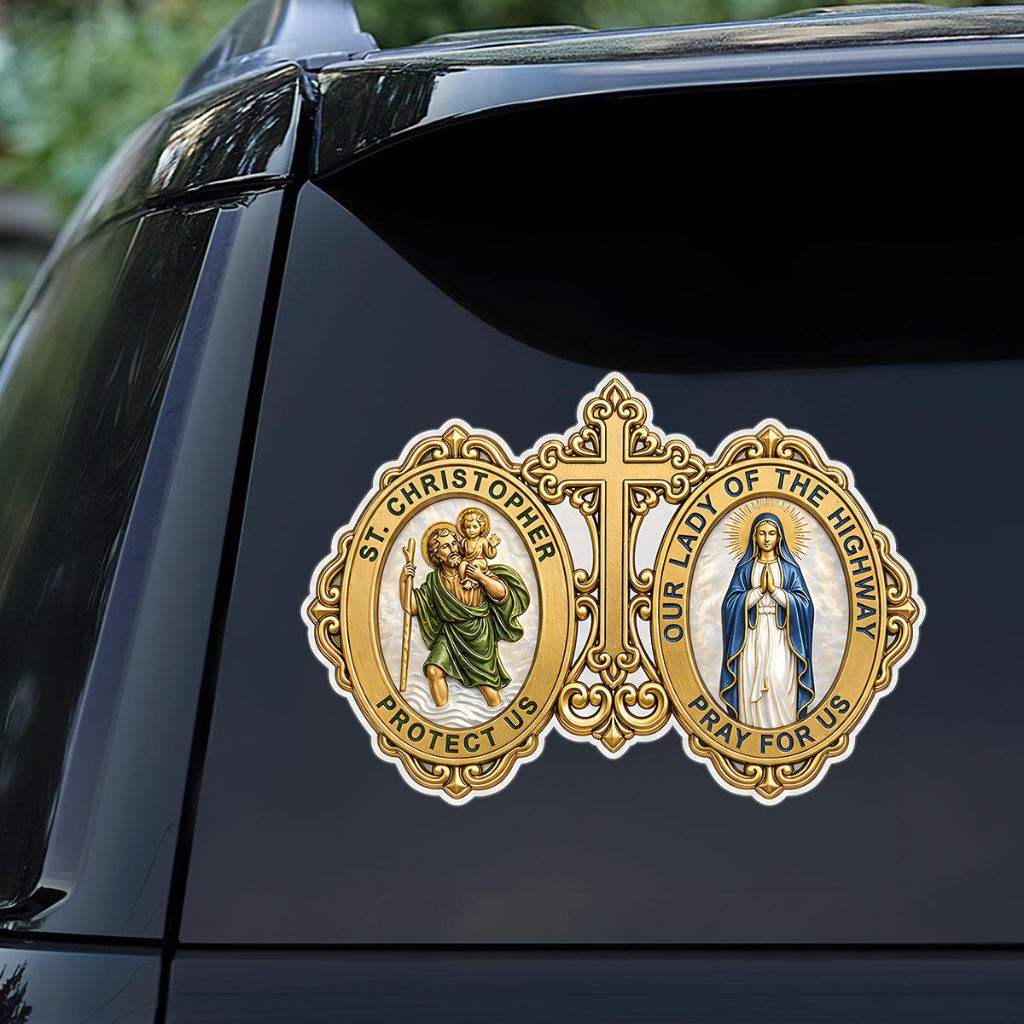 St. Christopher & Mary Protection -  Car Bumper Sticker