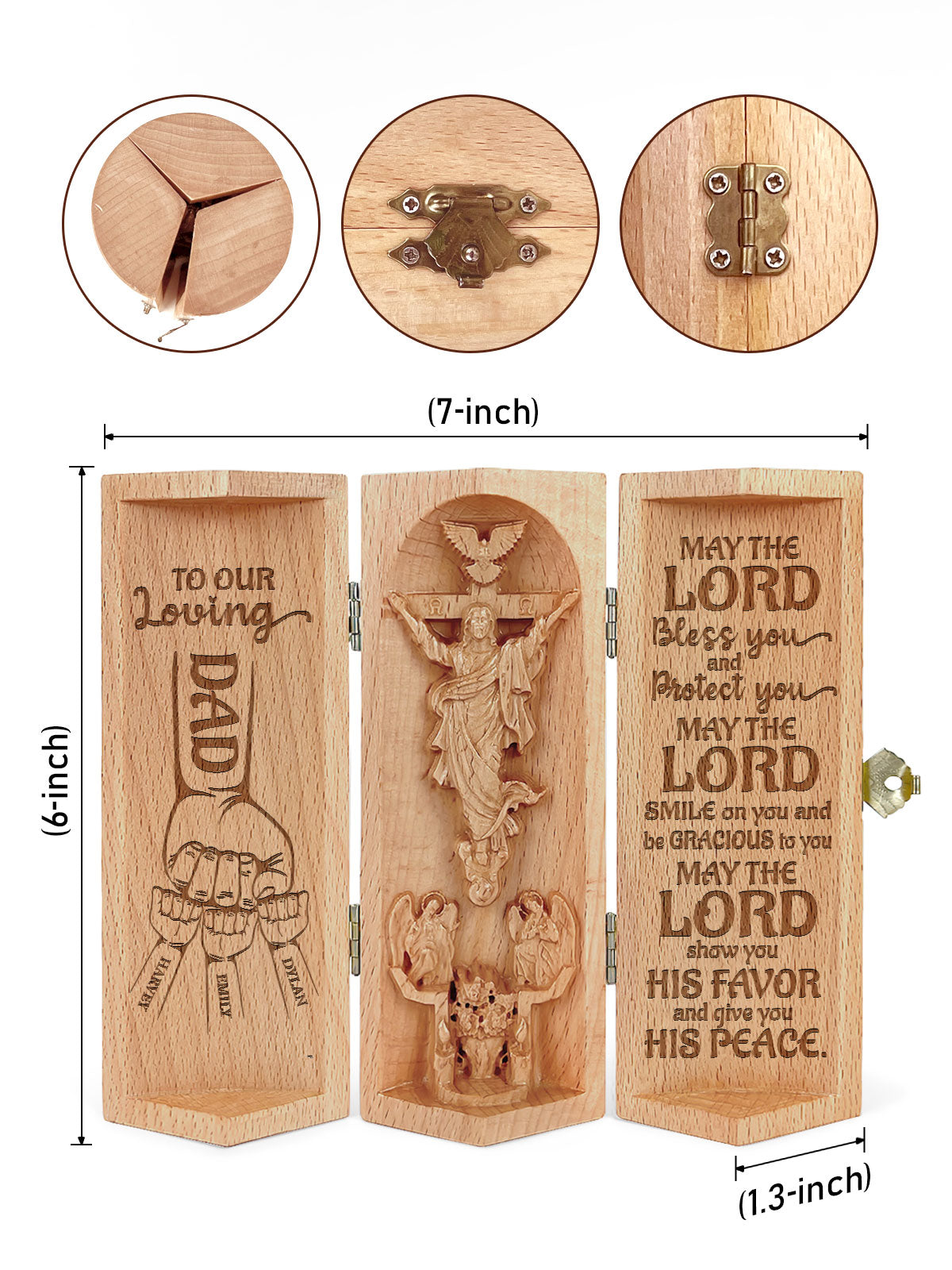 To My Loving Dad, Grandpa, Papa, Uncle - Personalized Openable Wooden Cylinder Sculpture of Jesus Christ