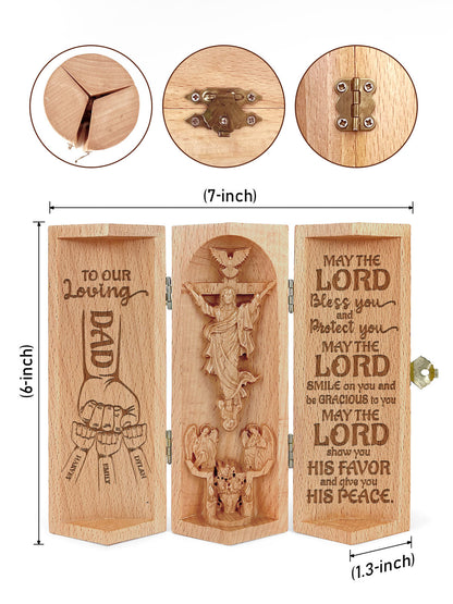 To My Loving Dad, Grandpa, Papa, Uncle - Personalized Openable Wooden Cylinder Sculpture of Jesus Christ