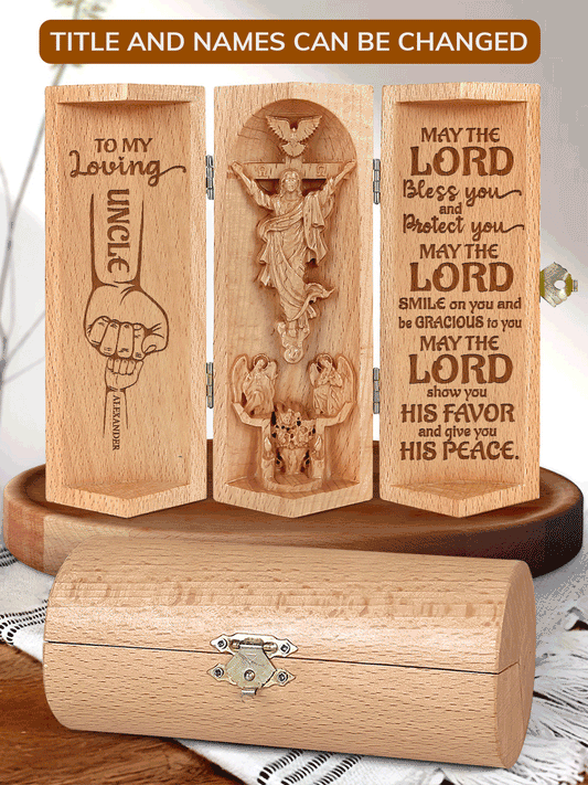 To My Loving Dad, Grandpa, Papa, Uncle - Personalized Openable Wooden Cylinder Sculpture of Jesus Christ CVSM25