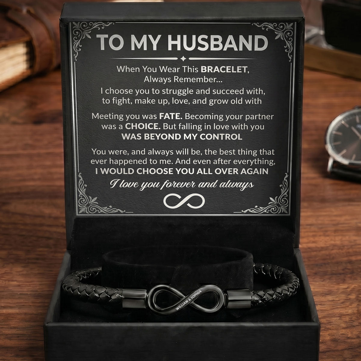 I Choose You Forever - Personalized Men's Infinity Bracelet With Gift Box & Card