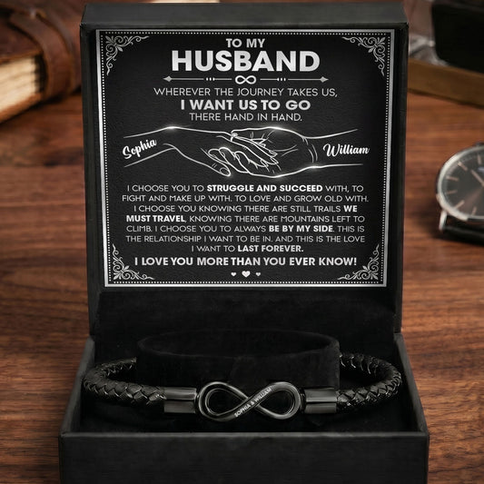 Hand In Hand Forever  - Personalized Men's Infinity Bracelet With Gift Box & Card