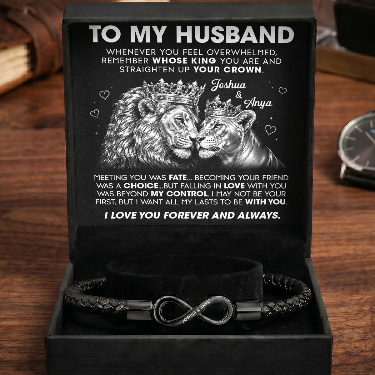 To My King - Personalized Men's Infinity Bracelet With Gift Box & Card