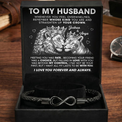 To My King - Personalized Men's Infinity Bracelet With Gift Box & Card