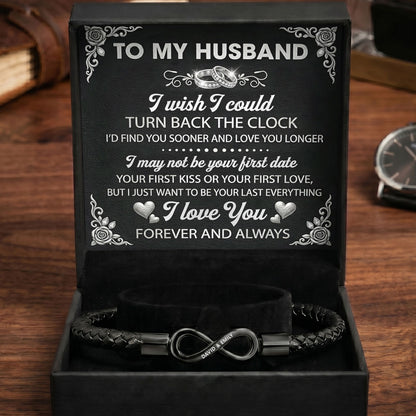 My Forever And Always Husband - Personalized Men's Infinity Bracelet With Gift Box & Card