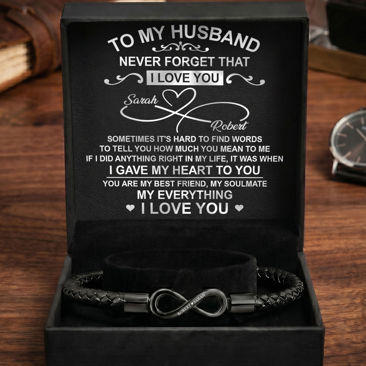 I Love You Forever My Husband - Personalized Men's Infinity Bracelet With Gift Box & Card