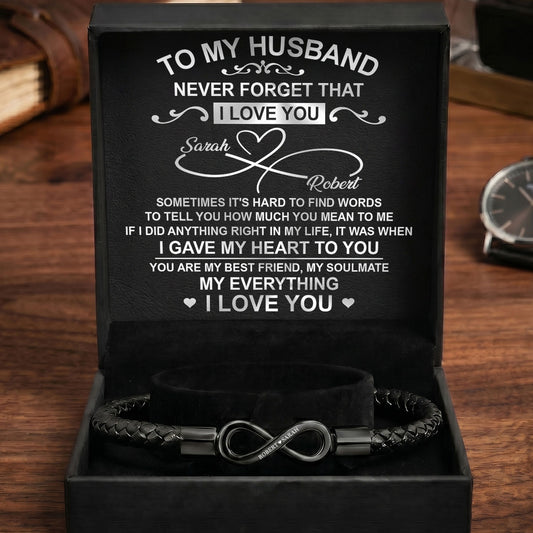 I Love You Forever My Husband - Personalized Men's Infinity Bracelet With Gift Box & Card