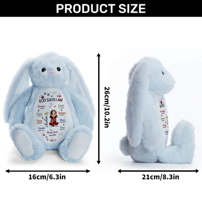 Kid Birth Flower God Says I Am - Personalized Stuffed Bunny