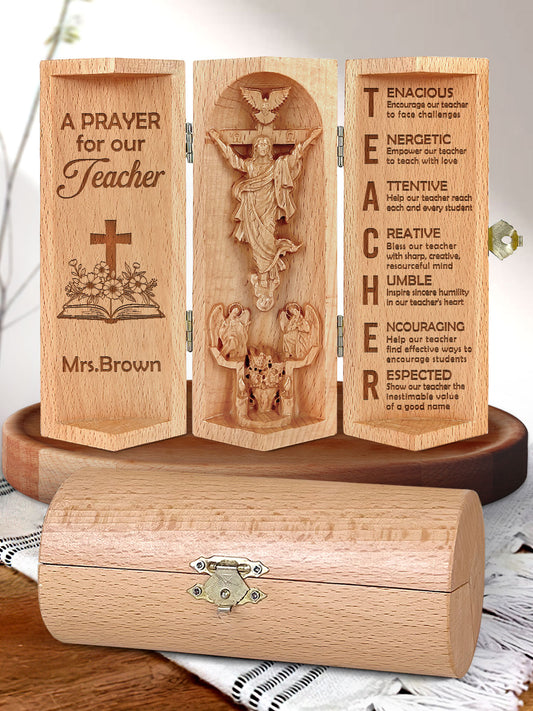 A Prayer For Our Teacher - Personalized Openable Wooden Cylinder Sculpture of Jesus Christ FCWJCLEHA2528M