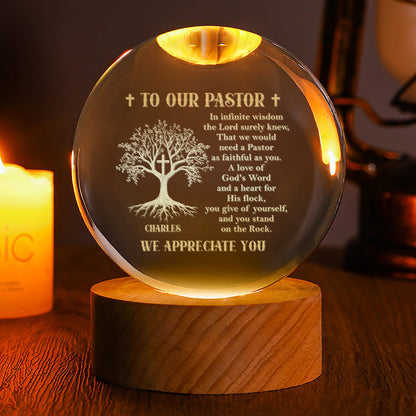 To Our Pastor - Personalized Wooden Base Crystal Lamp