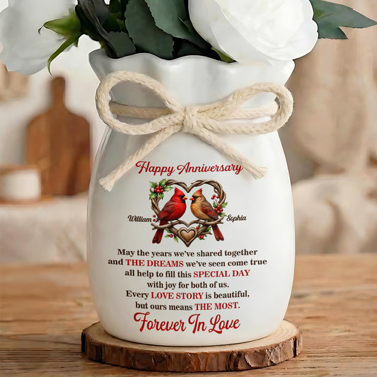 Forever Cardinals Love Keepsake - Personalized Flower Vase With Ribbon