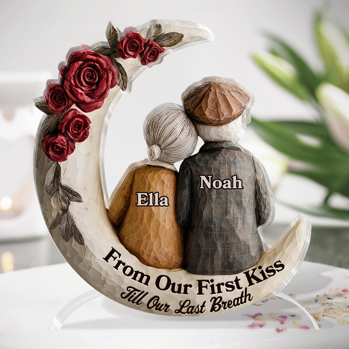 Eternal Embrace On The Crescent Moon - Personalized Custom Shaped Squared Acrylic Plaque