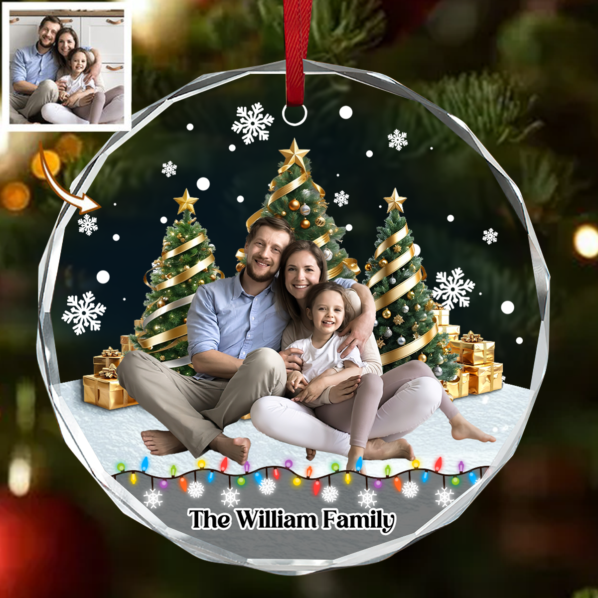 Christmas Background Photo Upload - Personalized Custom Glass Ornament