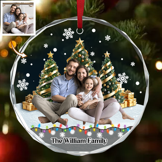 Christmas Background Photo Upload - Personalized Custom Glass Ornament