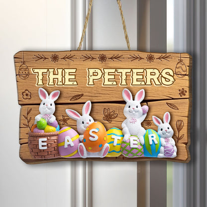 3D Easter Bunny Eggs - Personalized Wooden Sign