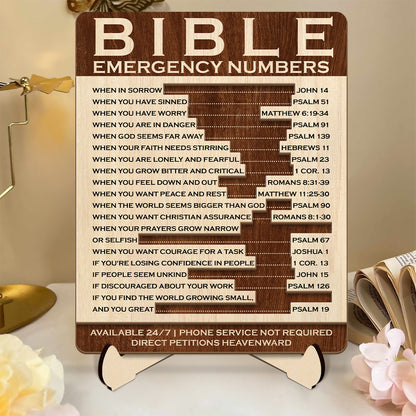 Bible Emergency Numbers - 2-Layered Wooden Plaque