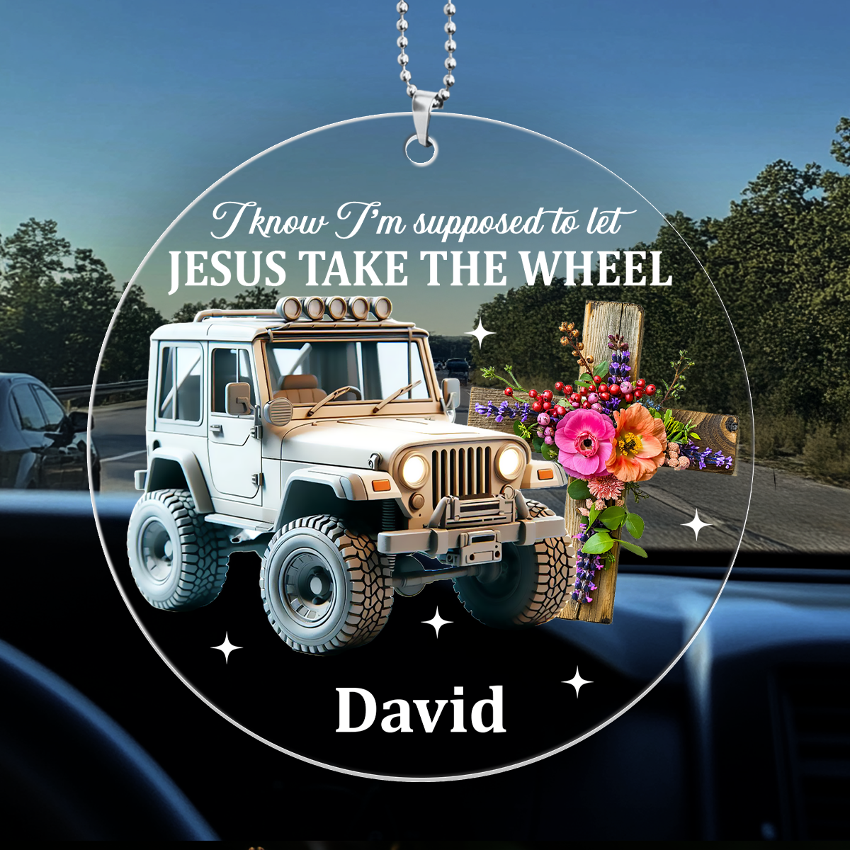 Let Jesus Take The Wheel - Personalized 1-Side Car Acrylic Hanging Ornament