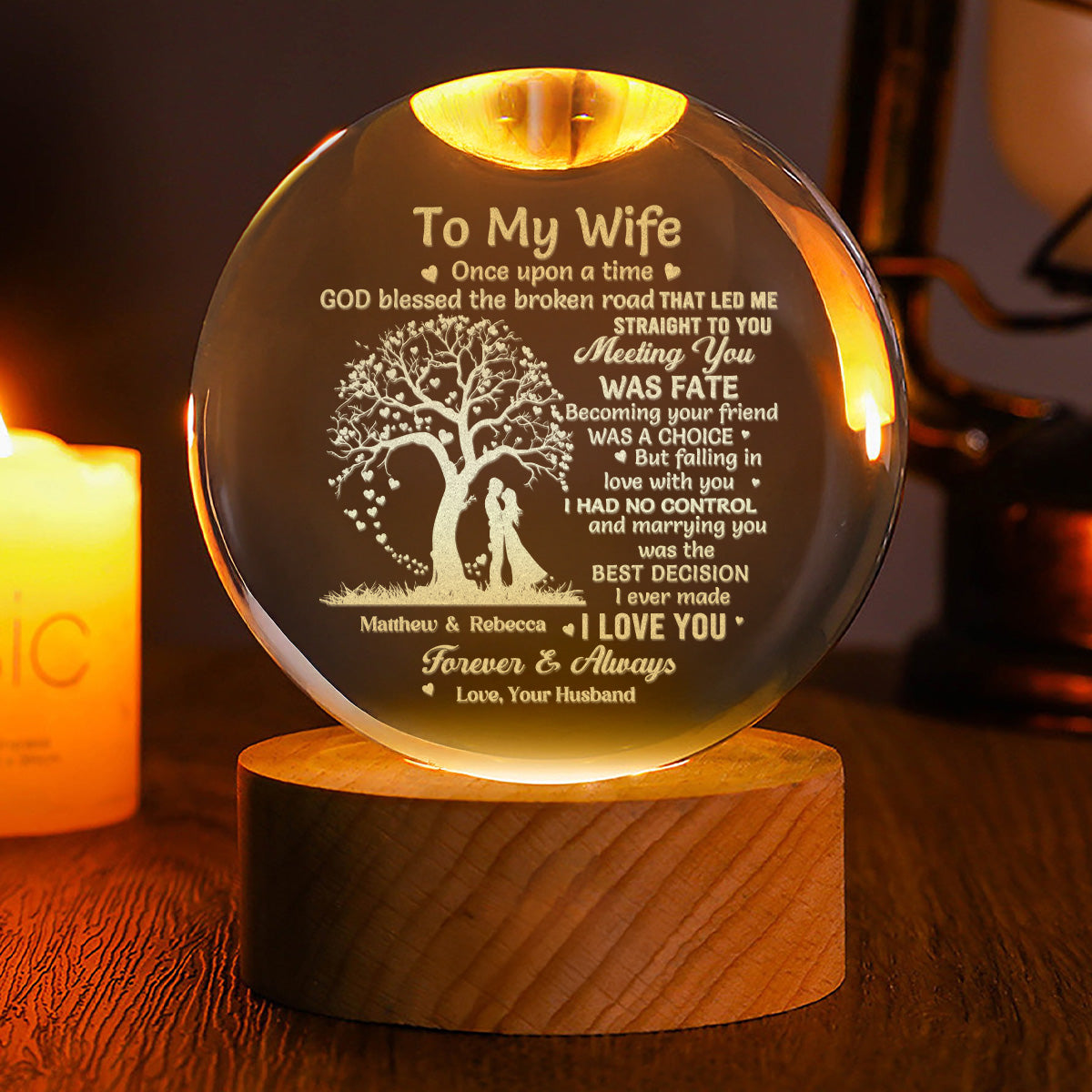 Once Upon A Time - Personalized Wooden Base Crystal Lamp