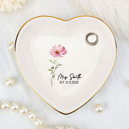 Birth Month Flower - Personalized Heart Shaped Jewelry Dish FCSHSCRDLEHA2558L