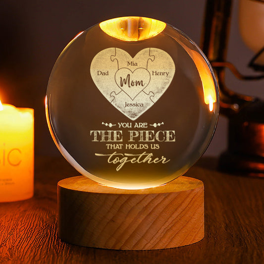 Mom Puzzle Piece - Personalized Wooden Base Crystal Lamp