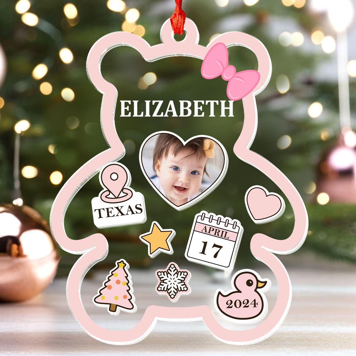 Cute Bear - Personalized 3 Layered Christmas Shaker Ornament