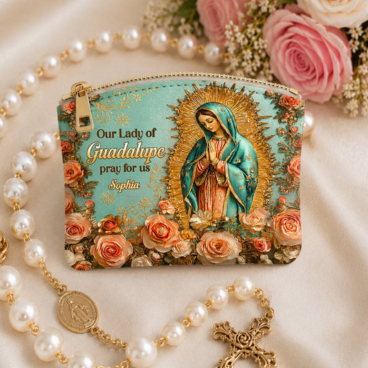 Our Lady Of Guadalupe Pray For Us - Personalized Leather Rosary Pouch