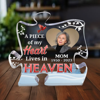 A Piece Of My Heart Lives In Heaven Memorial - Personalized Custom Shaped Squared Acrylic Plaque FCAPPLEHA2030L