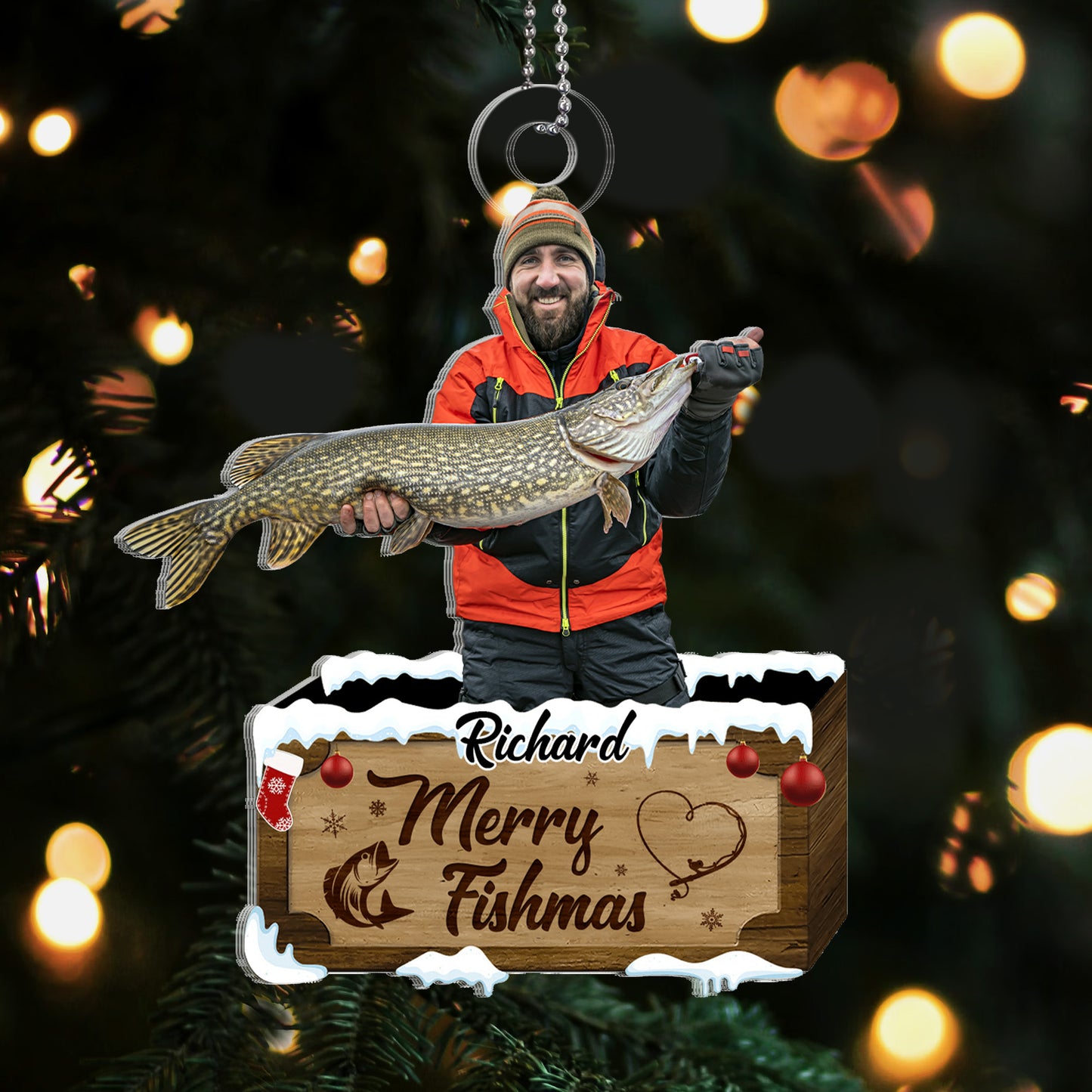 Merry Fishmas Fishing - Personalized 1-Side Acrylic Ornament FCACOLETN2288TA