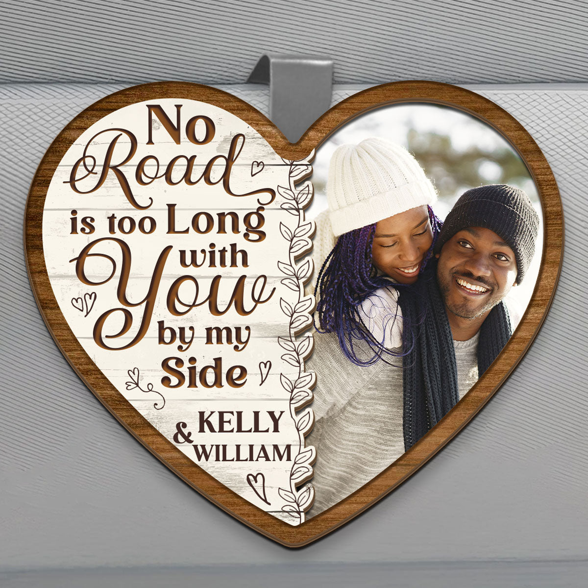 No Road Is Too Long With You By My Side - Personalized Car Visor Clip