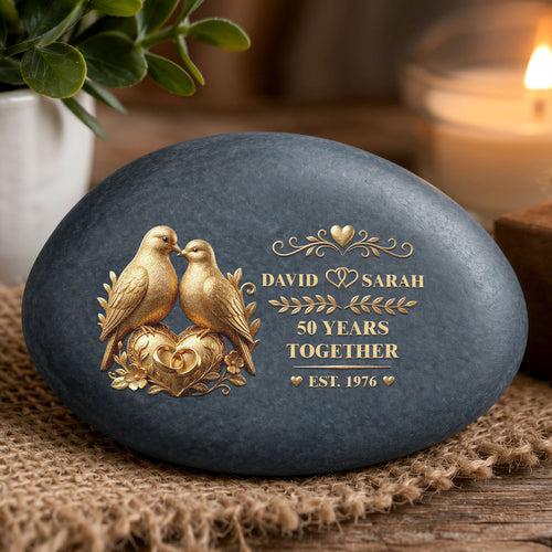 Golden Doves Endless Love - Personalized Printed Rock