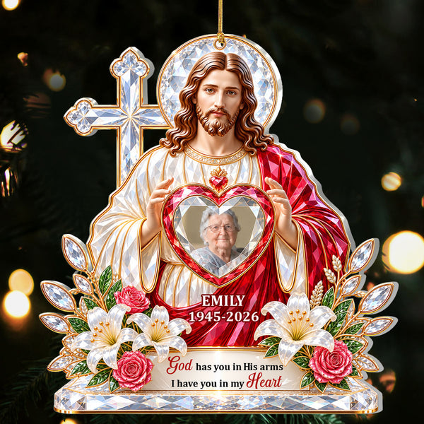 Upload Photo God Has You In His Arms Remembrance Gift, Sympathy Gift For Family - Personalized 1-Layer Acrylic Ornament