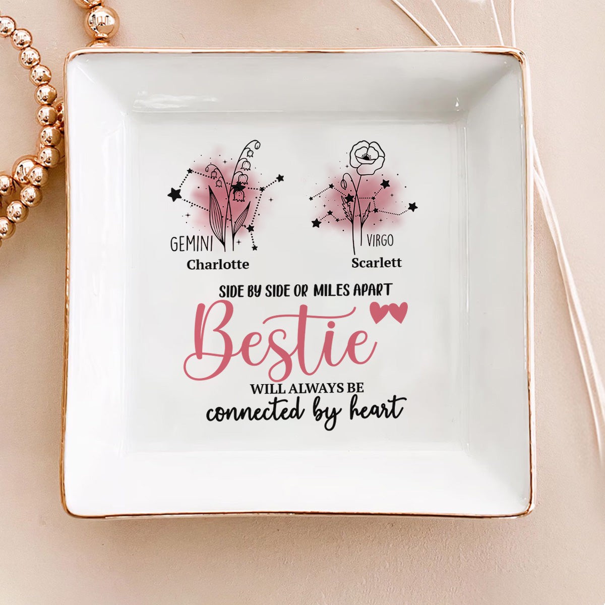 Side By Side or Miles Apart Bestie - Personalized Jewelry Dish FCJDLETN1975L