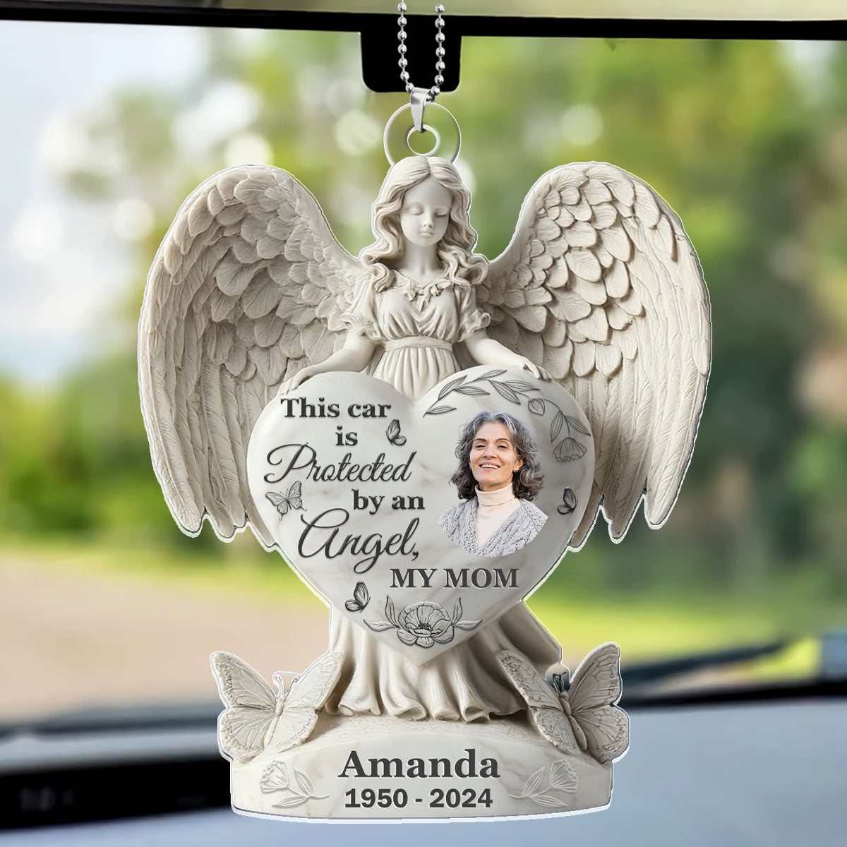 Protected By An Angel - Personalized 1-Side Car Acrylic Hanging Ornament