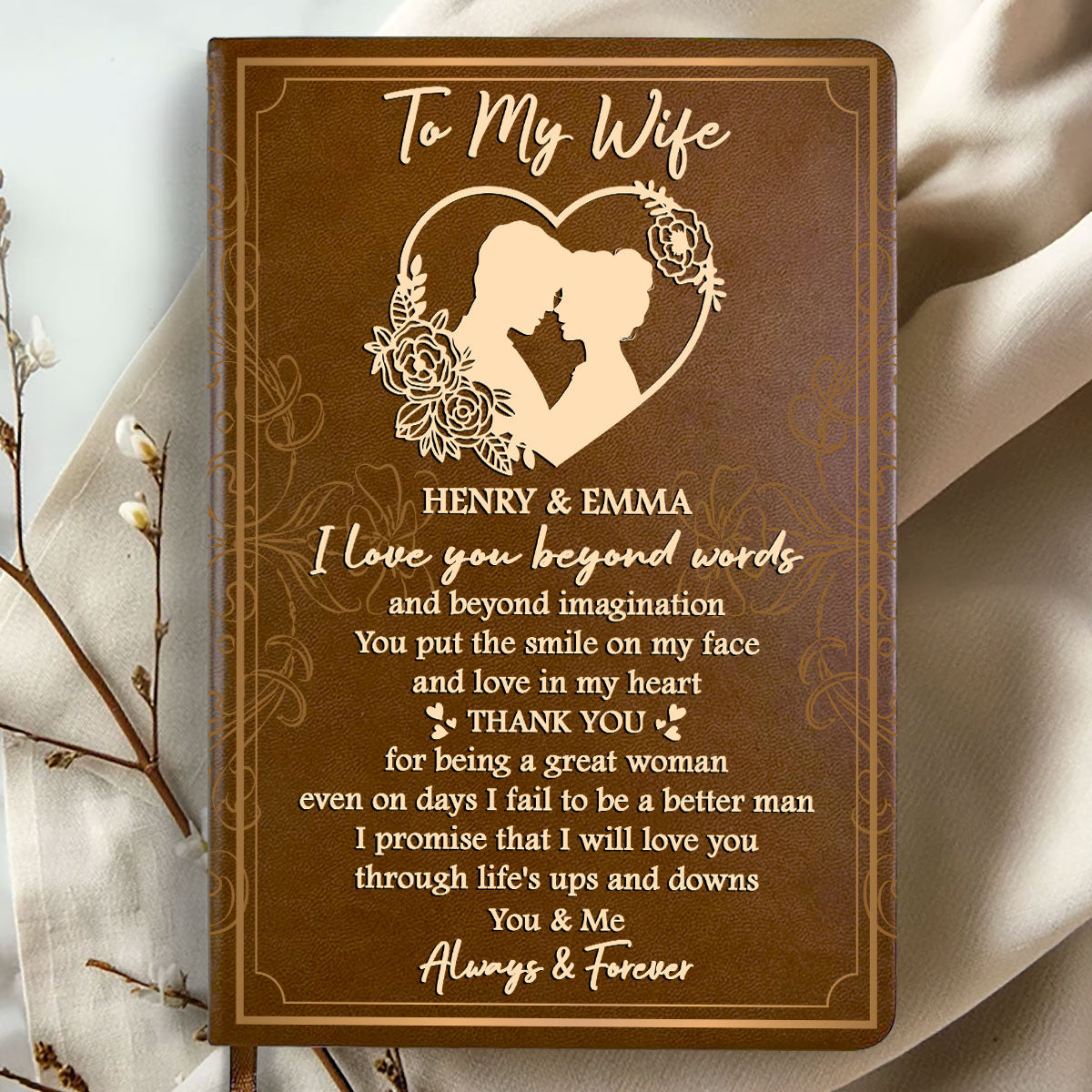 I Love You Beyond Words - Personalized Leather Cover Notebook