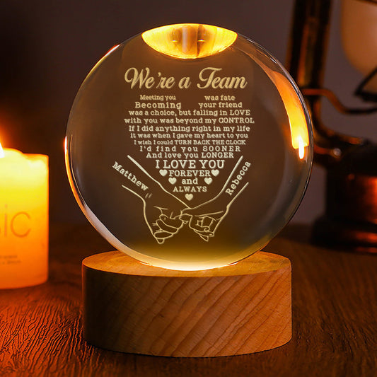 We're A Team - Personalized Wooden Base Crystal Lamp