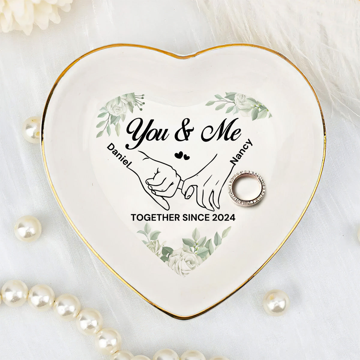 You & Me Together Gift For Wife, Girl Friend - Personalized Heart Shaped Jewelry Dish FCSHSCRDLETN2603L