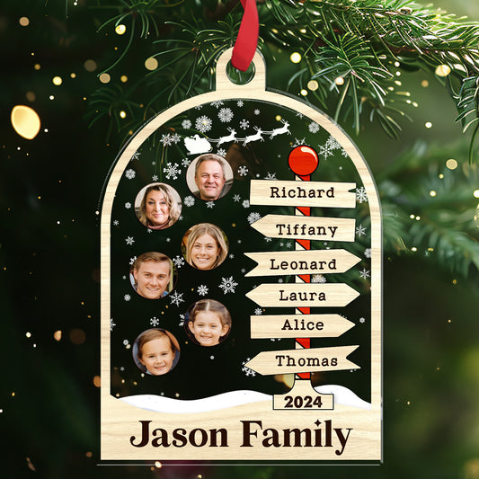 Family Direction Sign - Personalized 3 Layered Christmas Shaker Ornament FCCSOLETN2502T