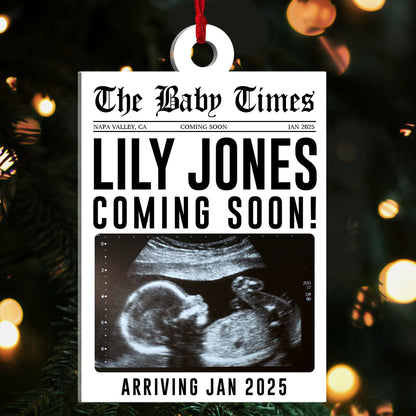 New Baby Announcement Newspaper - Personalized 1-Side Acrylic Ornament