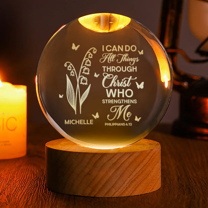 I Can Do All Things Through Christ - Personalized Wooden Base Crystal Lamp