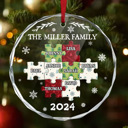 Family Puzzle - Personalized Custom Glass Ornament FCURGOPLEHA2598T