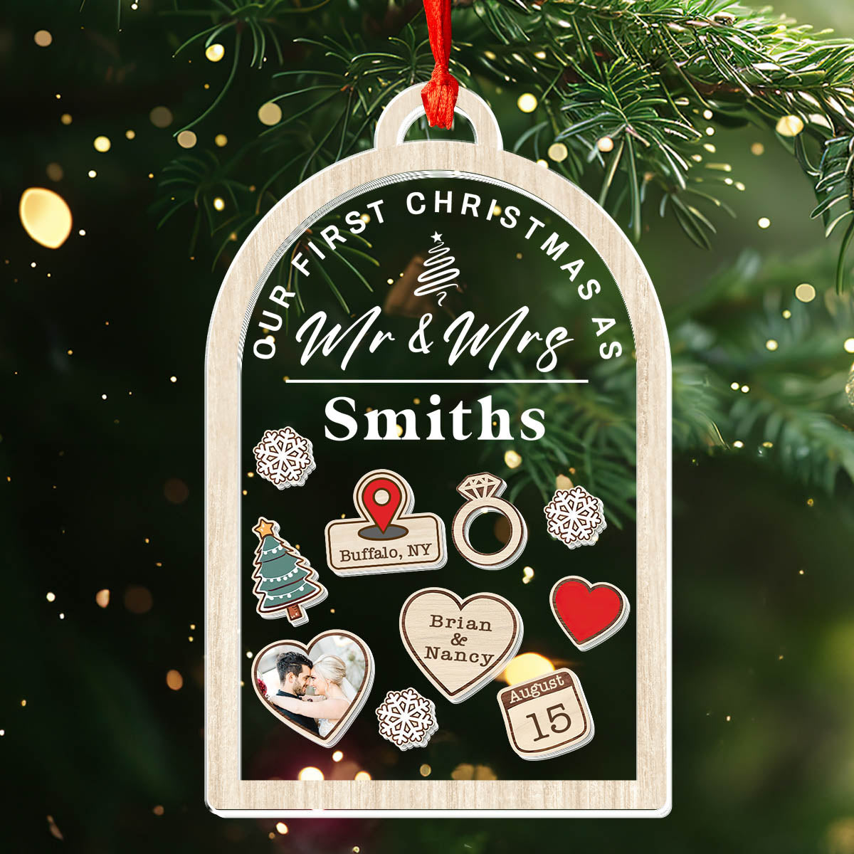 Our First Christmas As Mr and Mrs - Personalized 3 Layered Christmas Shaker Ornament